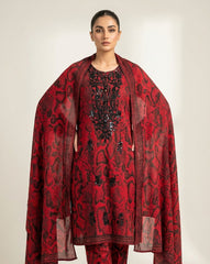Bold Crimson & Onyx Embroidered 3-Piece Printed Lawn Suit – Ready-to-Wear Summer Collection