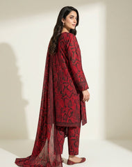 Bold Crimson & Onyx Embroidered 3-Piece Printed Lawn Suit – Ready-to-Wear Summer Collection