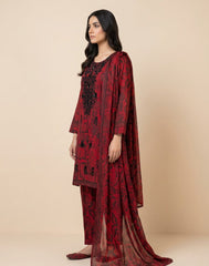 Bold Crimson & Onyx Embroidered 3-Piece Printed Lawn Suit – Ready-to-Wear Summer Collection