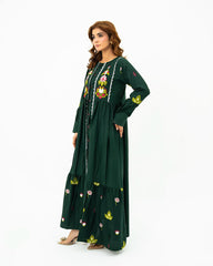 Luxury Green Embroidered Lawn Maxi – Premium Pintuck Detailed Modest Summer Dress | Ready-to-Wear