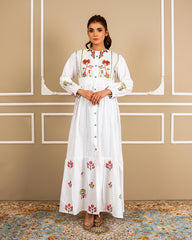 Luxury White Embroidered Lawn Maxi – Premium Pintuck Detailed Modest Summer Dress | Ready-to-Wear