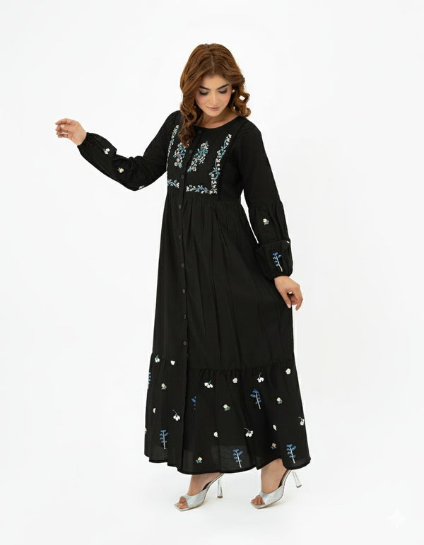 Luxury Black Embroidered Lawn Maxi – Premium Pintuck Detailed Modest Summer Dress | Ready-to-Wear