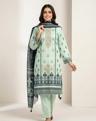 Premium Pistachio Green 3-Piece Ready-to-Wear Lawn Suit for Women – Light Embroidered Shirt with Tassels, Plain Trouser and Printed Lawn Dupatta | Summer Collection
