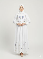 Luxury White Embroidered Lawn Maxi – Premium Pintuck Detailed Modest Summer Dress | Ready-to-Wear
