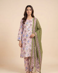 Premium Embroidered Printed Lawn 3-Piece Suit for Women – Soft Summer Lawn Shirt with Chiffon Dupatta and Matching Trouser | Semi-Formal Ladies Outfit