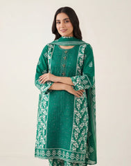Green and White Embroidered Lawn 3-Piece Ready-to-Wear Suit with Printed Trouser and Lawn Dupatta | Summer Collection