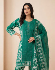 Green and White Embroidered Lawn 3-Piece Ready-to-Wear Suit with Printed Trouser and Lawn Dupatta | Summer Collection